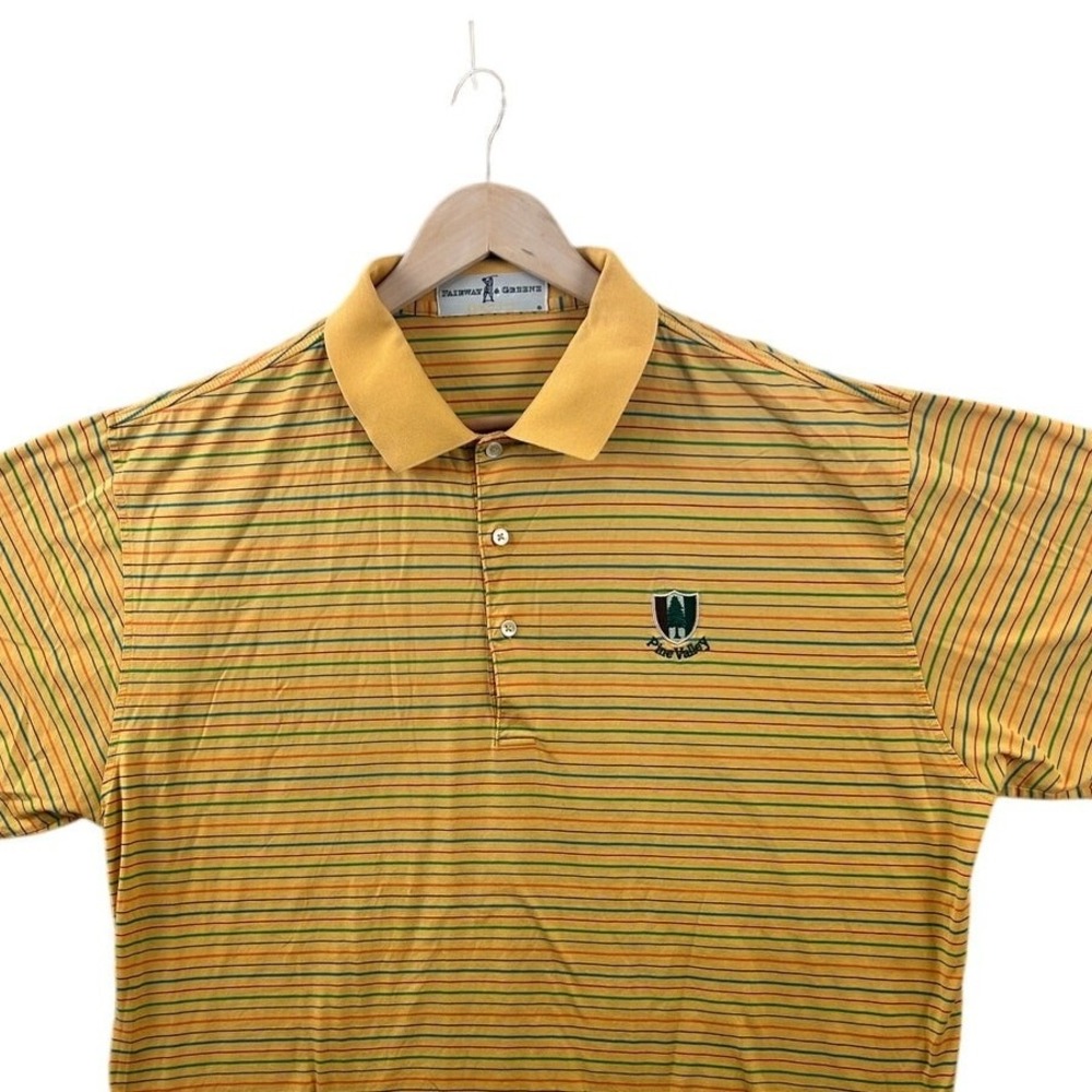 Fairway & Greene Pine Valley Golf Club Polo Shirt Men Large Yellow Striped Cotto